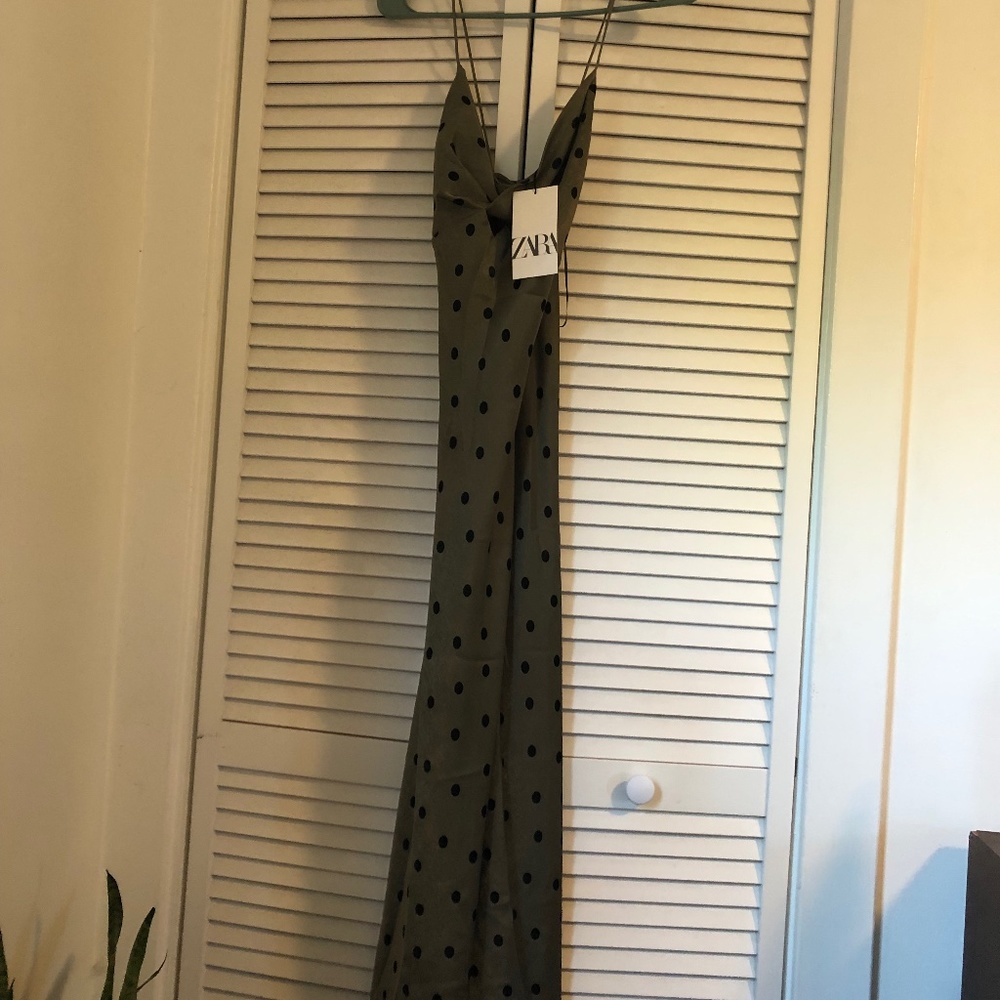 Zara maxi satin polka dot keyhole dress